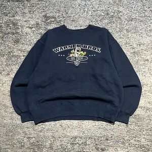 Vintage Looney Tunes Warner Bros Crewneck Mens Small Blue Pullover Sweatshirt